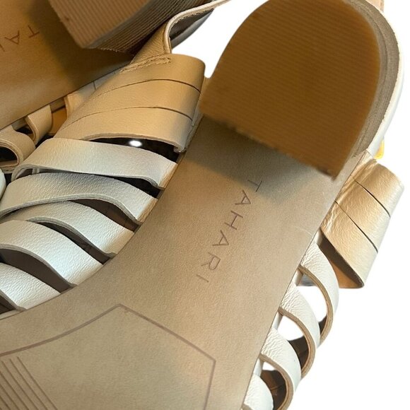 Tahari Makailyn Strappy White High Heel Sandals Leather Wood Block Heel Size 9.5 - Picture 10 of 11